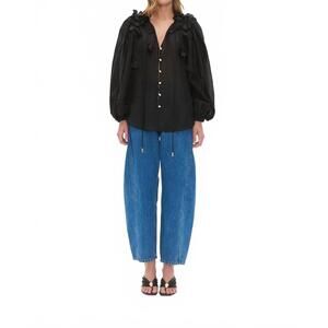 NEW AJE. camille flower blouse in black